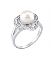 Strieborný prsteň LAGUNA s pravou prírodnou bielou perlou - LPS0044W