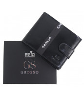 Kožená lesklá pánska peňaženka GROSSO, čierna s RFID ochranou, v krabičke 